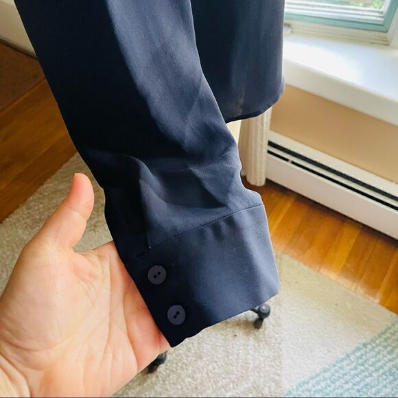 THEORY | navy blue & white square pattern silk blouse S - Picture 4 of 8